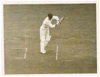 Archibald Alexander ‘Archie’ Jackson. New South Wales & Australia 1926-1931. Original mono press photograph of Jackson in batting action on the 1930 Australian tour to England. 8.5”x6.5”. Unidentified press stamp to verso. G