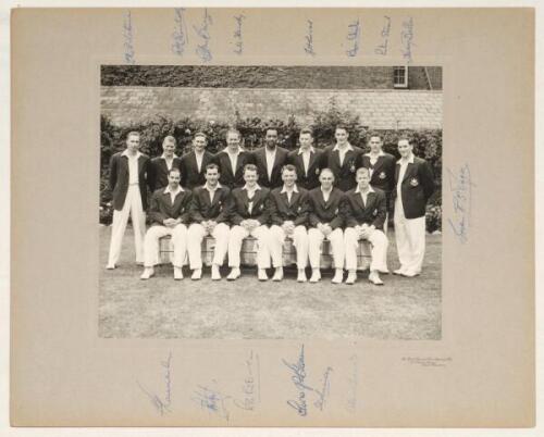 ‘Canadians in England’ 1954. Two official mono photographs of the Canadian touring party, one of the team seated and standing in rows wearing tour blazers at Lord’s, signed to the mount by the fifteen members of the touring party. Signatures include Robin