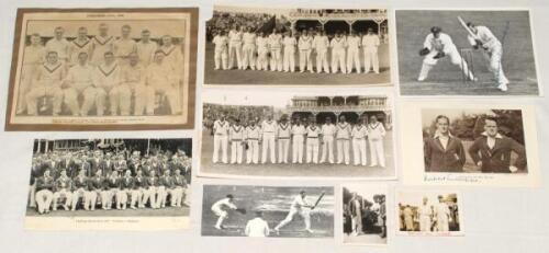 Herbert Sutcliffe. Yorkshire & England 1919-1945. A selection of press and candid photographs and cuttings, including four signed by Sutcliffe, relating to his playing career. Signed items include a press photograph of Sutcliffe in batting action, Central