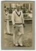 Hedley Verity. Yorkshire & England 1930-1939. Original sepia press photograph of Verity walking on to the pitch at Lord’s in the Test match v Australia, 22nd-25th June 1934, in which Verity took fifteen wickets in England’s victory by an innings and 38 ru