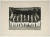 M.C.C. tour to Pakistan 1955/56. Official mono photograph of the M.C.C. touring party seated and standing in rows wearing tour blazers. Players featured include Carr (Captain), Sutcliffe, Sainsbury, Close, Stephenson, Titmus, Lock, Parks, Swetman, Barring