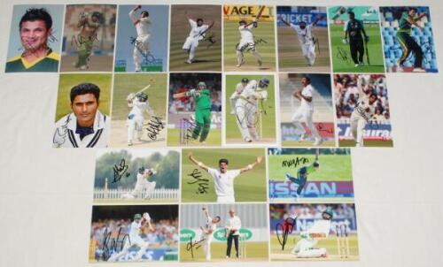 Pakistan player photographs 1990s-2010s. Twenty colour photographs of player portraits, match action etc., each signed by the featured player. Each measures 6”x4”. Signatures include Imran Farhat, Umar Amin, Babar Azam, Saeed Ajmal (2), Mushtaq Ahmed (2),