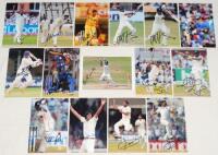 India player photographs 2010s. Fifteen colour photographs of player portraits, match action etc., each signed by the featured player. Each measures 6”x4”. Signatures are Virat Kohli, Ishant Sharma, Mohammed Shami (2), Prithvi Shaw, Rohit Sharma, Ravindra