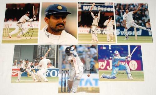 India and England 1990s-2000s. Fifteen original colour press photographs of India and England Test cricketers in match action, each signed by the featured player. India signatures include Virat Kohli, Rahul Dravid, Saurav Ganguly (2), Anil Kumble (2), Nay