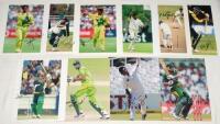 Pakistan 1990s-2010s. Ten original colour press photographs of Pakistan Test cricketers in match action and net practice, each signed by the featured player. Signatures are Shoaib Akhtar, Mushtaq Ahmed, Azhar Mahmood, Saqlain Mushtaq, Waqar Younis, Mohamm