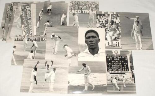 West Indies tour to England 1984. A good selection of thirty original mono press photographs from the 1984 test series and tour matches. Images depict match action, player portraits etc. Players featured include Lloyd, Garner, Dujon, Gomes, Greenidge, Mar