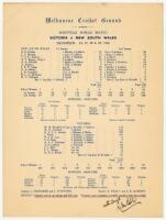 ‘World Record Score’. Official large scorecard for Victoria v New South Wales, Sheffield Shield match played at the Melbourne Cricket Ground on 24th-29th December 1926, signed ‘With the Compliments of R.M. Bell’ (R.M. Bell London County 1902-1904). Previo