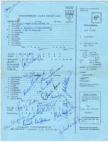 West Indies tour to England 1969. Worcestershire v West Indies. Official scorecard for the tour match played at Worcester, 3rd- 5th May 1969. The scorecard with incomplete handwritten scores is signed to the front by sixteen members of the West Indies tou