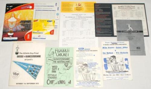 Gloucestershire tournament programmes 1973-2007. A selection of official match programes with some scorecards and match tickets for matches and tournaments in which Gloucestershire played. Programmes include Gloucestershire v Australians, 2nd September 19