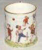 ‘The Army and Navy Forever’ c.1890. Small Victorian Staffordshire ceramic mug printed in colour with amusing scenes of wounded army and navy veteran cricketers playing the game, the figures depicted with wooded legs, hand hooks and crutches. Title to lowe - 4