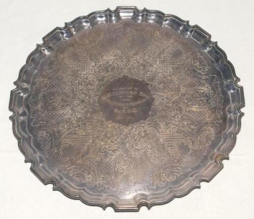 Cecil Geoffrey Howard. Middlesex 1930 (three matches). Attractive circular silver plate salver with pie crust edges and intricate floral design. Engraved inscription to centre, &lsquo;Presented to C.G. Howard Esq. by the Committee & Members of S.&B.C.C. [Southp