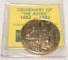 &lsquo;Centenary Of The Ashes 1882-1982&rsquo;. Twenty one brand new gold metal medals designed and distributed by M.R. Roberts&rsquo; Wynyard Coin Centre, Sydney, Australia, unopened in original packaging. Mint condition - 2