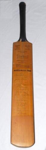 Australia tour to England 1968. Full size Stuart Surridge &lsquo;Perfect&rsquo; cricket bat with printed title &lsquo;Australia 1968&rsquo;. Fully signed in ink to the face by the seventeen playing members of the touring party. Signatures are Lawry (Captain), Jarman, Connolly, M