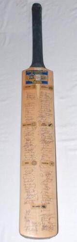 Benson & Hedges ‘World Championship of Cricket’ 1985. Full size cricket bat fully signed to the face by all of the fourteen-player squads for all seven participating teams for the tournament to celebrate the 150th anniversary of European settlement in Vic