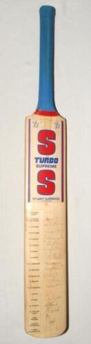 South Africa tour to England 1994. Stuart Surridge &lsquo;Turbo Supreme&rsquo; full size cricket bat fully signed by all twenty members of the South African players and officials with printed names. Signatures include Wessels (Captain), Cronje, Donald, Cullinan, De V