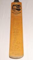 Gloucestershire v Sri Lanka 1988. Full size bat with Gloucestershire C.C.C. emblem signed in ink to the face by fifteen Gloucestershire players and fourteen members of the Sri Lanka touring party. Gloucestershire signatures include Graveney (Captain), Bai