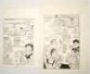 Victoria in the Sheffield Shield 1950s & 1960s. Two original pen and ink caricature/ cartoon artworks for &lsquo;The Age&rsquo; newspaper by artist Samuel Wells. The first cartoon, from the 1958/5 season is ttiled &lsquo;Telescopic View of Q&rsquo;land&rsquo;s Score&rsquo;, Sheffield Shield
