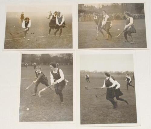 Hockey and lacrosse early 1920s. Three original mono press photographs depicting ladies hockey in the 1920s. Two feature action from a Varsity match in which Oxford beat Cambridge 8-2, the other from the match Middlesex v Yorkshire at Merton Abbey. All th