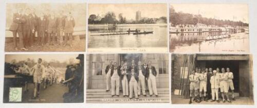 Rowing. Oxford and Cambridge Varsity Boat Race 1909-1938. Two real photograph postcards, one of the 1909 Cambridge University boat cream leaving the water. Postage stamp affixed to image, publisher unknown. Also the Oxford University Crew 1938, photograph