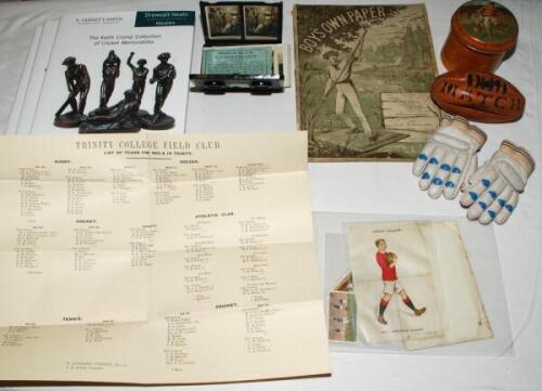 Sporting books and ephemera 1880s onwards. Box comprising a selection of books and ephemera. Includes an original and complete copy of ‘Boy’s Own Paper’, Summer Number 1884[?] featuring a seven page article titled ‘Cricket Pioneers or the Doings of the Te