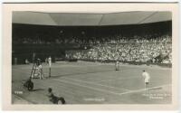 ‘Wimbledon Centre Court’ 1936. Original mono action real photograph postcard with a men’s third round singles match in progress, opposite view of the Christian Boussus v Gottfried Von Cramm match. Card no. V104 in a series issued by Edwin Trim & Co. of Wi