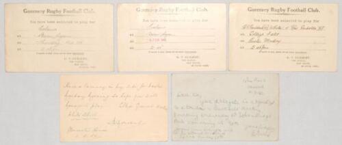 Rugby Union. Guernsey Rugby Football Club 1941-1942. Four original wartime ‘You have been selected to play’ official Guernsey R.F.C. postcards issued to players for matches to be played at Beau Sejour in 1941 and 1942. three issued by G.V. Guilbert of St.