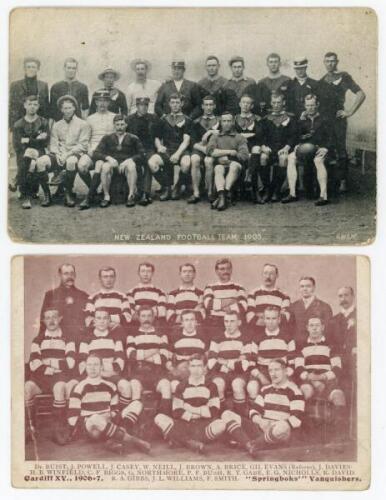 Rugby Union. New Zealand ‘Original All Blacks’ tour to the British Isles 1905/06. Mono postcard of the ‘New Zealand Football Team 1905’ with the players seated and standing in rows. Players featured include Gallaher (Captain), Gillett, McGregor, Deans, Wa