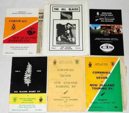 Rugby union. New Zealand ‘All Blacks’ tour programmes 1953-1993. Four official programmes for tour matches played in Devon and Cornwall. Matches are v Cornwall & Devon, Camborne, 9th December 1953, v South Western Counties, Exeter, 20th November 1963, v C