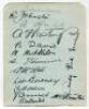 Sunderland AFC 1935-1936. Album page signed in ink (three in pencil) by thirteen members of the playing staff including the trainer. Signatures are Johnston, Hall, Hastings, Davis, Middleton, Thomson, McNab, Gurney, Morrison, Connor, Gallacher and Raich C