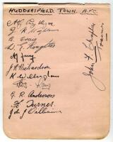 Huddersfield Town 1935-1936. Album page signed in ink by twelve members of the playing staff including the trainer. Signatures are Lythgoe, Wightman, Craig, Roughton, Young, Richardson, Willingham, Lang, Anderson, Turner and Williams. Good condition