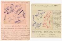 Nottingham Forest F.C. 1949/50-1952/53. Three small album pages, each laid down to a large album page comprising signatures of players and staff. Pages are for seasons 1949/50 (13 signatures), 1951/52 (12) and 1952/53 (12). Signatures include Horace Gager