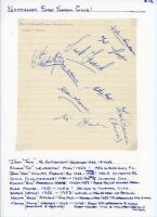 Nottingham Forest F.C. 1952-1956. Ruled page signed in ink by nine members of the Nottingham Forest playing staff and manager, and an album page signed in ink and pencil by eleven members of the 1952/53 team. Signatures include Jack Hutchinson, Tot Levert