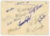 Nottingham Forest F.C. 1952-1956. Ruled page signed in ink by nine members of the Nottingham Forest playing staff and manager, and an album page signed in ink and pencil by eleven members of the 1952/53 team. Signatures include Jack Hutchinson, Tot Levert - 2