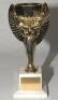 World Cup. Jules Rimet Trophy. Miniature replica of the Jules Rimet Trophy. The trophy, comprising of a decagonal cup, supported by a winged figure representing Nike, the ancient Greek goddess of victory, in gold metal and resin with ‘FIFA’ to foot, on a - 2