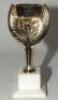 World Cup. Jules Rimet Trophy. Miniature replica of the Jules Rimet Trophy. The trophy, comprising of a decagonal cup, supported by a winged figure representing Nike, the ancient Greek goddess of victory, in gold metal and resin with ‘FIFA’ to foot, on a - 3