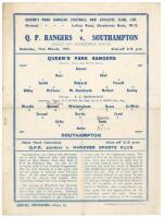 Queen’s Park Rangers. Season 1942/43. Official war-time single sheet home programmes for League Cup South matches played v Southampton 13th March, v Brentford 27th March, and v Clapton Orient 10th April. Light folds to all three programmes, the Southampto