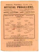 Queen’s Park Rangers. Seasons 1943/44 and 1944/45. Two official war-time single sheet Football League South away programmes for matches v Arsenal 13th November 1943 and v Brentford (folded sheet) 21st October 1944. Sold with two single sheet official home