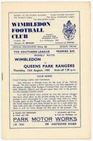 Queen’s Park Rangers home and away friendlies 1960s-1990s. Approx. sixty official programmes for friendlies, charity matches, testimonials etc., the majority 1980s/1990s. Earlier programmes include away matches v Wimbledon 12th august 1965, v Brentford 24