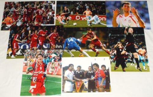 Liverpool F.C. 1970s-2000s. Eight original colour press photograph of Liverpool players, each signed by the featured player. Signatures include Souness, McManaman, Fowler, Gerrard, Crouch etc. 12&rdquo;x8&rdquo; and smaller. VG