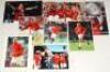 Manchester United F.C. 1970s-2010s. Eight original colour press photograph of Manchester United players and manger, each signed by the featured player(s). Signatures include Docherty, Silvestre, Forlan, Poborsky, van Nistelrooy, Rooney etc. 12&rdquo;x8&rdquo; and sma