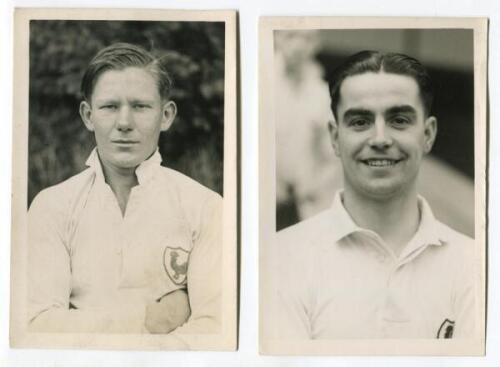 George Jeffrey. Tottenham Hotspur 1937-1938 and Edgar Frederick King. Tottenham Hotspur 1934-1935. Two mono postcard size real photographs of the two players, head and shoulders, wearing Spurs shirts. Players name typed to verso of each photograph. Photog