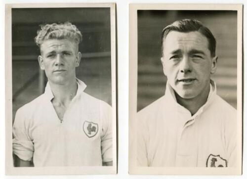 Andy Duncan. Tottenham Hotspur 1934-1943 and John Acquroff. Tottenham Hotspur 1945/46. Two mono postcard size real photographs of the two players, head and shoulders, wearing Spurs shirts. Players name typed to verso of each photograph. Photograph by City