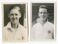 Thomas Millington. Tottenham Hotspur 1932-1933 and J. Parr. Tottenham Hotspur 1930’s (?). Two mono postcard size real photographs of the two players, head and shoulders, wearing Spurs shirts. Players name typed to verso of each photograph. Photograph by C