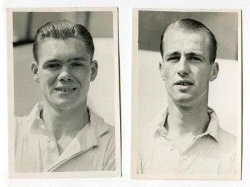 S. Lown. Tottenham Hotspur 1938-1939 and R. MacLean. Tottenham Hotspur 1930’s (?). Two mono slightly larger than postcard size real photographs of the two players, head and shoulders, wearing Spurs shirts. Players name typed to verso of each photograph. P