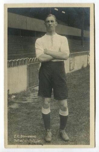 Ernest George Bowering. Tottenham Hotspur 1911-1912. Early mono real photograph postcard of Bowering, full length, in Spurs attire. Title to lower border ‘E.G. Bowering. Tottenham Hotspur’. F.W. Jones, Tottenham. Postally unused. ‘Fulham’ his next club ha