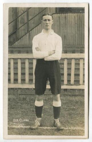 D.H. Clarke. Tottenham Hotspur 1909. Mono real photograph postcard of Clarke, full length, in Spurs attire. Title to card reads D.H. Clark, rather than Clarke. Jones Brothers of Tottenham. Postally unused. Good/very good condition