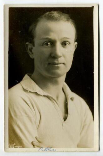 Herbert Bliss. Tottenham Hotspur 1912-1922. Sepia real photograph postcard of Bliss, head and shoulders, in Spurs shirt. W.J. Crawford of Edmonton. ‘B. Bliss’ handwritten to lower border. Good/very good condition Postally unused.