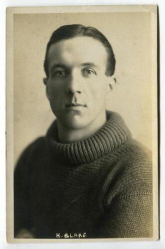 Herbert Edwin Blake. Tottenham Hotspur 1921-1923. Sepia real photograph postcard of goalkeeper Blake, head and shoulders, in Spurs jersey. Title ‘H. Blake’ to lower border. Appears to be a W.J. Crawford of Edmonton postcard. Good/very good condition Post