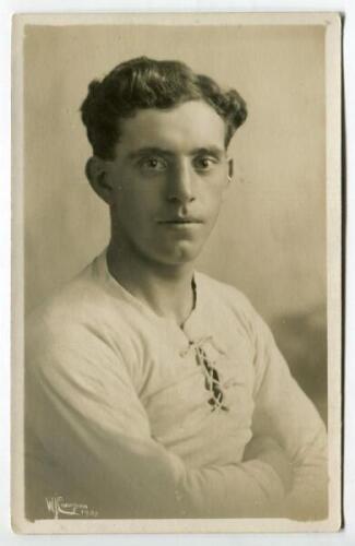 Hugh Harper Lorimer. Tottenham Hotspur 1919-1922. Sepia real photograph postcard of Lorimer, head and shoulders, in Spurs shirt. W.J. Crawford of Edmonton postcard, dated 1920. Good/very good condition Postally unused