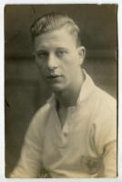 Walter Bellamy. Tottenham Hotspur 1926-1934. Mono real photograph postcard of Bellamy, head and shoulders, in Spurs shirt. W.J. Crawford of Edmonton postcard. Card very slightly trimmed, some wear to card edges otherwise in good condition Postally unused